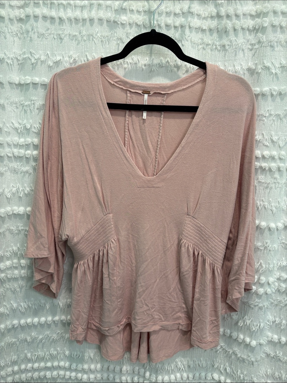 Free People Dusty Pink V-Neck Peasant Tunic. Oversized Small. Great condition